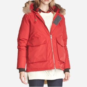 🌸New🌸 Woolrich Goose Down Coyote Fur Jacket Red